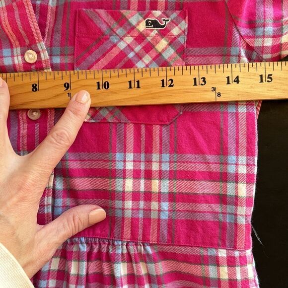 Vineyard‎ Vines Flannel Shirt Dress Girls Size 10 Pink Plaid Button Front Preppy - Picture 14 of 15